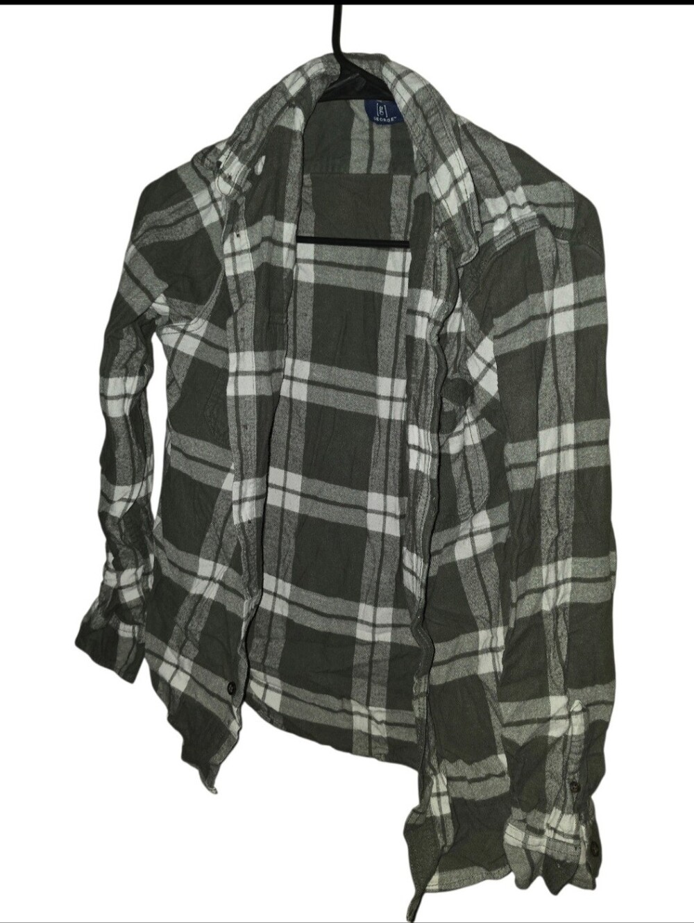 8/11/18. Mens George Olive Green and White Plaid Button-Down Shirt